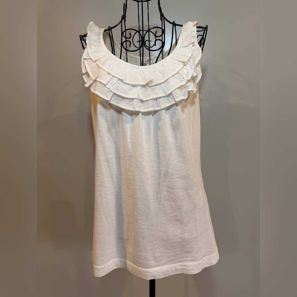 LOFT Ivory Ruffle Tank Top